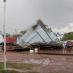 Fuerte tormenta y viento en Los Juríes hizo volar el techo del Polideportivo Municipal y causó destrozos