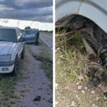 Ruta 34: El desprendimiento de un neumático provocó el despiste de dos camionetas